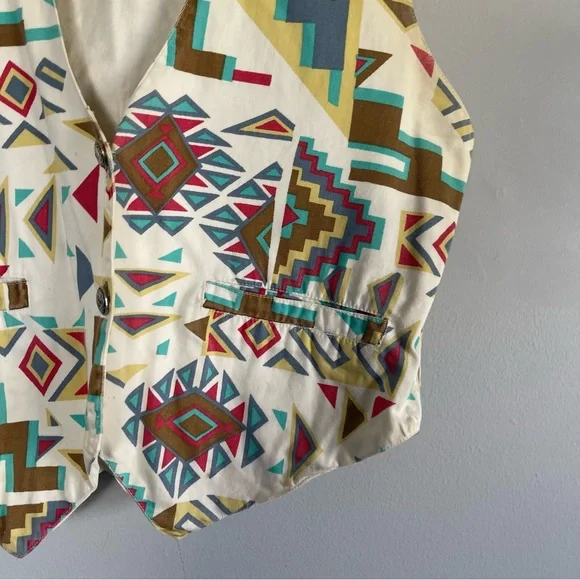 At last! Vintage Aztec Print Button Front Vest multicolor sz Small - Picture 4 of 5